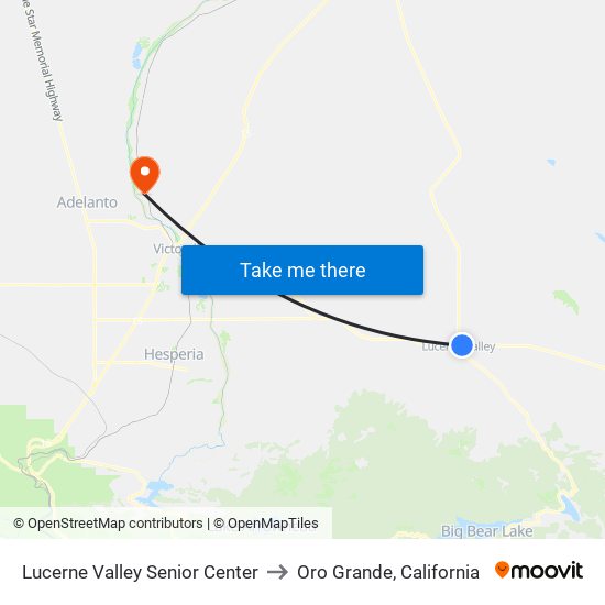 Lucerne Valley Senior Center to Oro Grande, California map