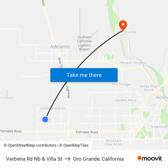 Verbena Rd Nb & Villa St to Oro Grande, California map
