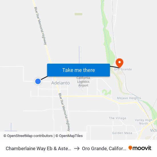 Chamberlaine Way Eb & Aster Rd to Oro Grande, California map