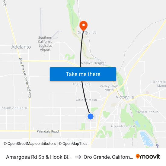 Amargosa Rd Sb & Hook Blvd to Oro Grande, California map