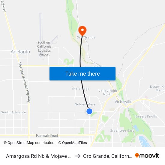 Amargosa Rd Nb & Mojave Dr to Oro Grande, California map