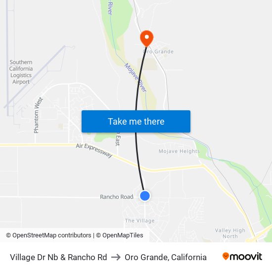 Village Dr Nb & Rancho Rd to Oro Grande, California map