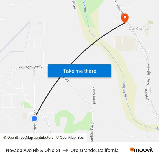 Nevada Ave Nb & Ohio St to Oro Grande, California map