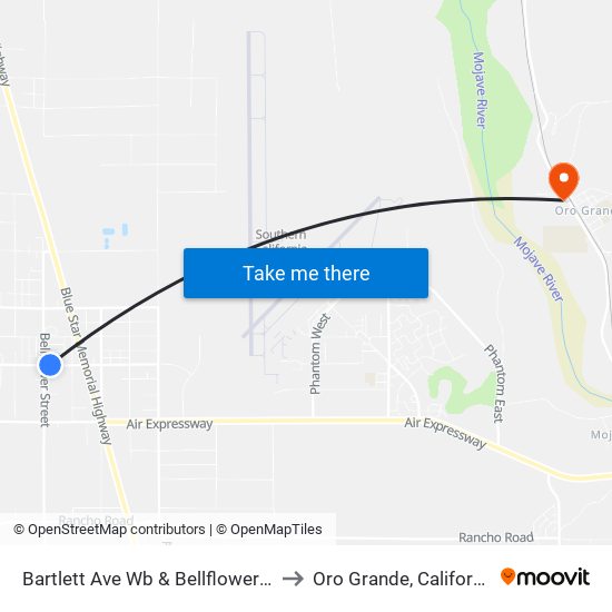 Bartlett Ave Wb & Bellflower St to Oro Grande, California map