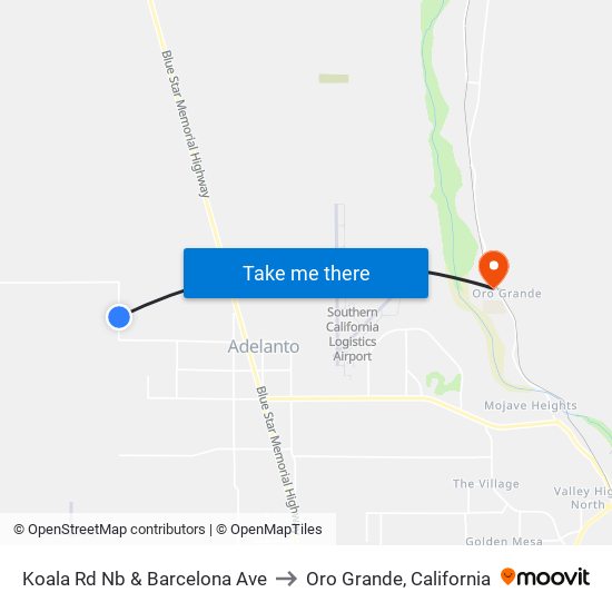 Koala Rd Nb & Barcelona Ave to Oro Grande, California map