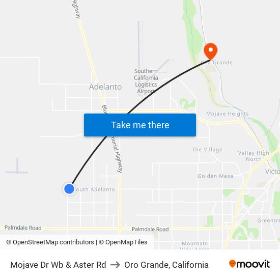 Mojave Dr Wb & Aster Rd to Oro Grande, California map