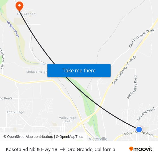 Kasota Rd Nb & Hwy 18 to Oro Grande, California map