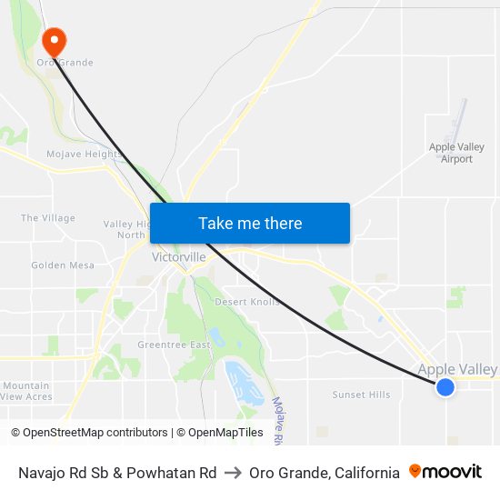 Navajo Rd Sb & Powhatan Rd to Oro Grande, California map