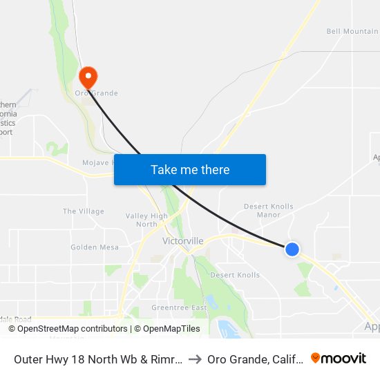 Outer Hwy 18 North Wb & Rimrock Rd to Oro Grande, California map