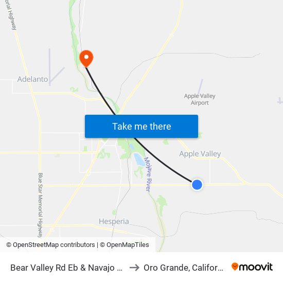 Bear Valley Rd Eb & Navajo Rd to Oro Grande, California map