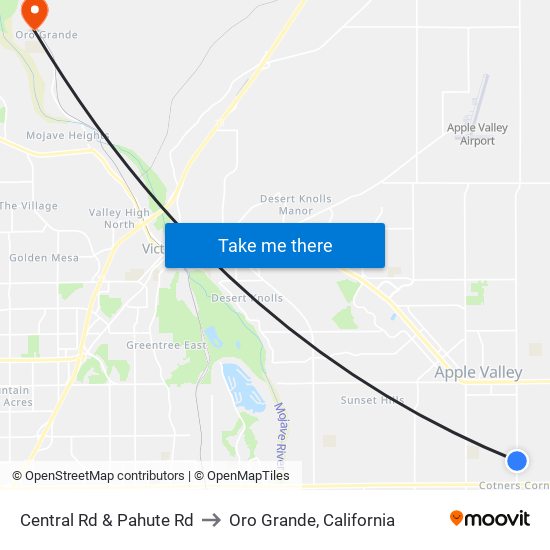 Central Rd & Pahute Rd to Oro Grande, California map