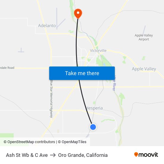 Ash St Wb & C Ave to Oro Grande, California map