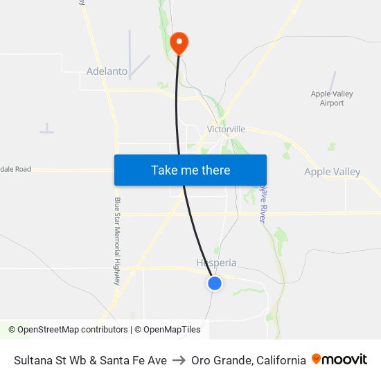 Sultana St Wb & Santa Fe Ave to Oro Grande, California map