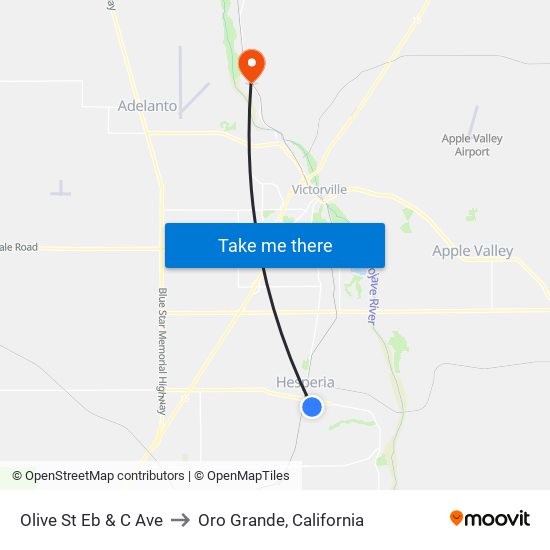 Olive St Eb & C Ave to Oro Grande, California map