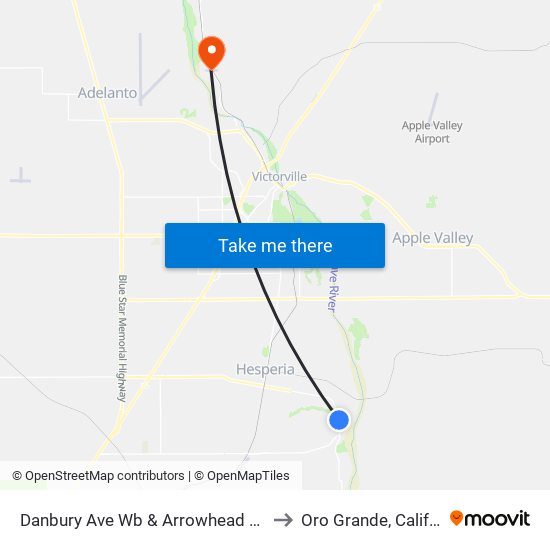 Danbury Ave Wb & Arrowhead Lake Rd to Oro Grande, California map