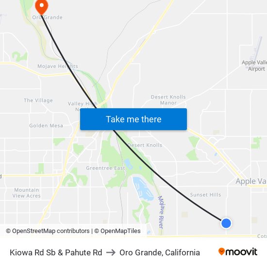 Kiowa Rd Sb & Pahute Rd to Oro Grande, California map