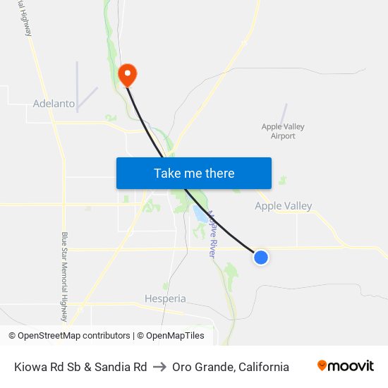Kiowa Rd Sb & Sandia Rd to Oro Grande, California map