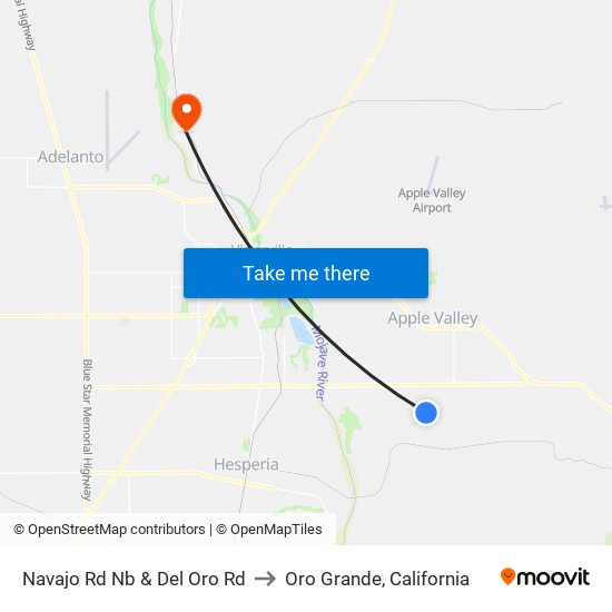 Navajo Rd Nb & Del Oro Rd to Oro Grande, California map