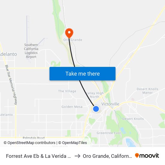 Forrest Ave Eb & La Verida Dr to Oro Grande, California map