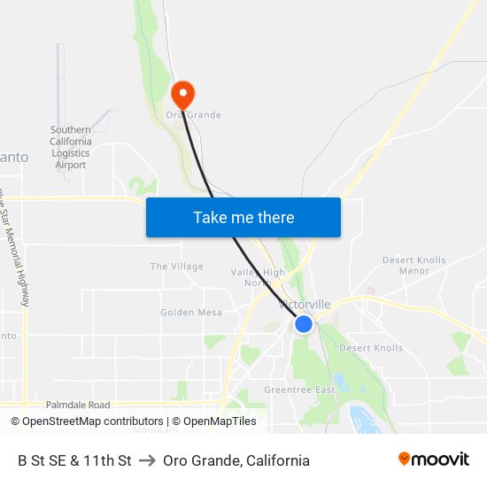 B St SE & 11th St to Oro Grande, California map