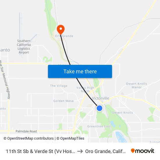 11th St Sb & Verde St (Vv Hospital) to Oro Grande, California map