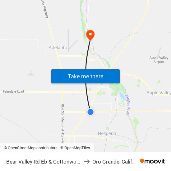 Bear Valley Rd Eb & Cottonwood Ave to Oro Grande, California map