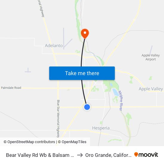 Bear Valley Rd Wb & Balsam Ave to Oro Grande, California map
