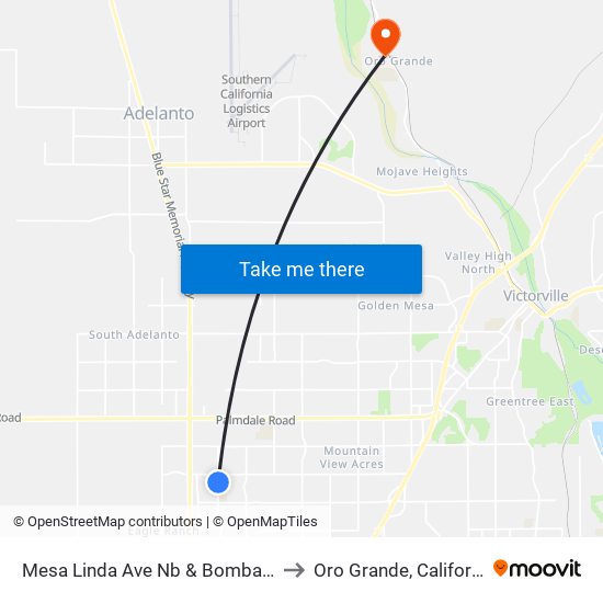 Mesa Linda Ave Nb & Bombay St to Oro Grande, California map