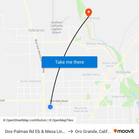 Dos Palmas Rd Eb & Mesa Linda Ave to Oro Grande, California map