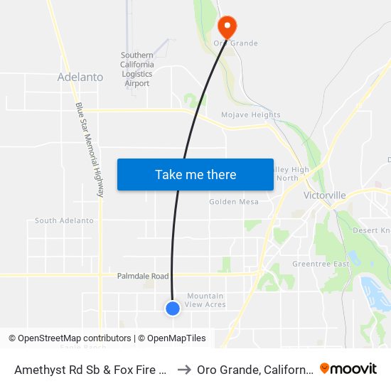 Amethyst Rd Sb & Fox Fire Rd to Oro Grande, California map