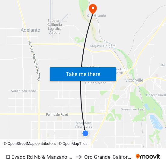 El Evado Rd Nb & Manzano Rd to Oro Grande, California map