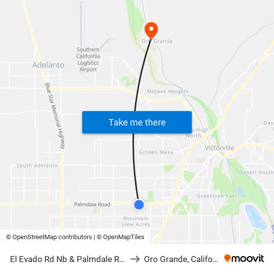El Evado Rd Nb & Palmdale Rd Ns to Oro Grande, California map