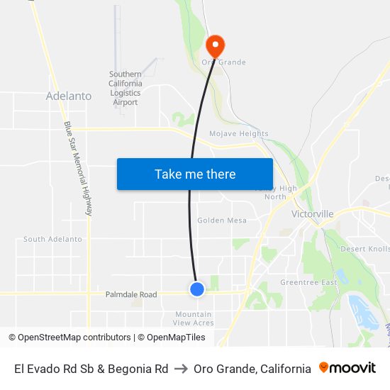 El Evado Rd Sb & Begonia Rd to Oro Grande, California map