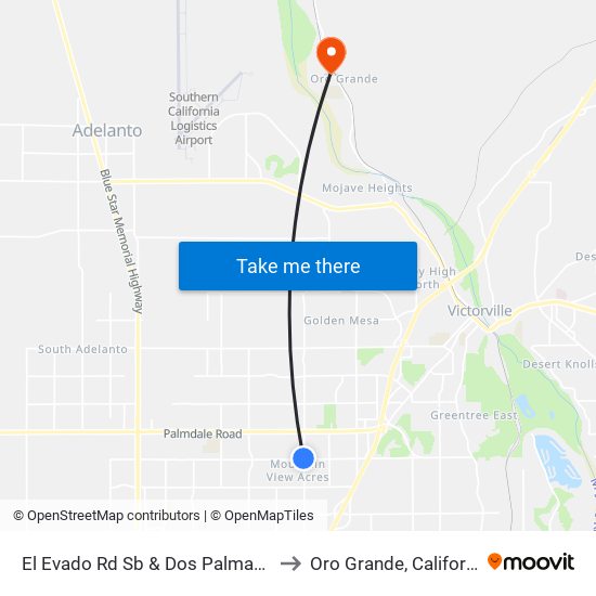 El Evado Rd Sb & Dos Palmas Rd to Oro Grande, California map