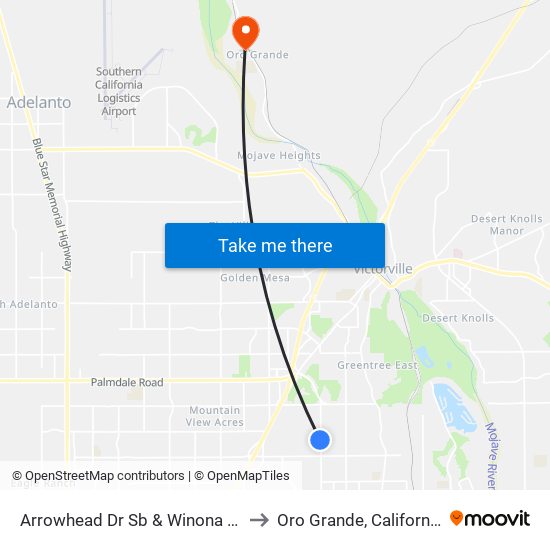 Arrowhead Dr Sb & Winona St to Oro Grande, California map