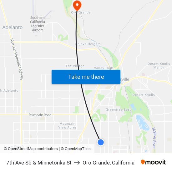7th Ave Sb & Minnetonka St to Oro Grande, California map
