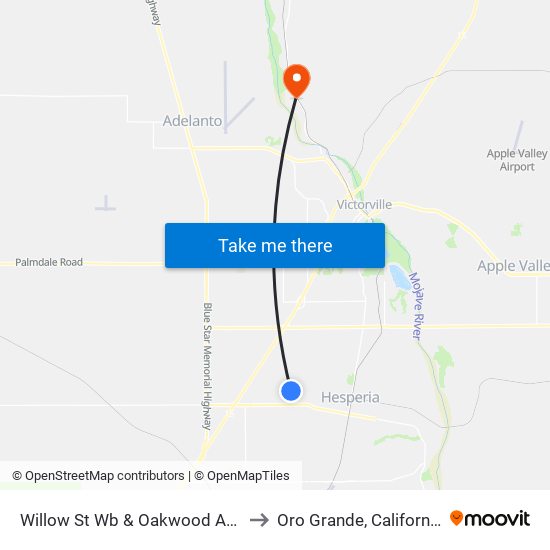 Willow St Wb & Oakwood Ave to Oro Grande, California map