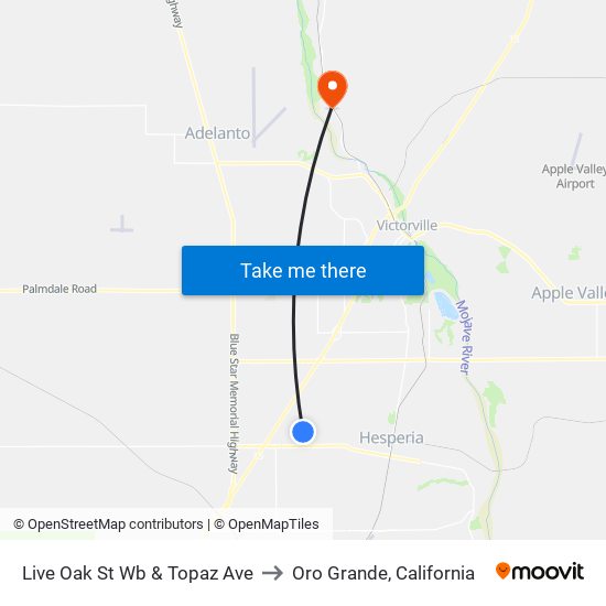 Live Oak St Wb & Topaz Ave to Oro Grande, California map