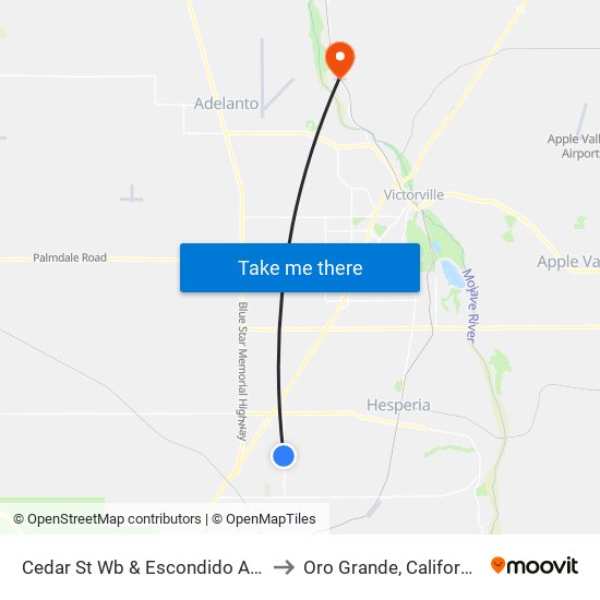 Cedar St Wb & Escondido Ave to Oro Grande, California map