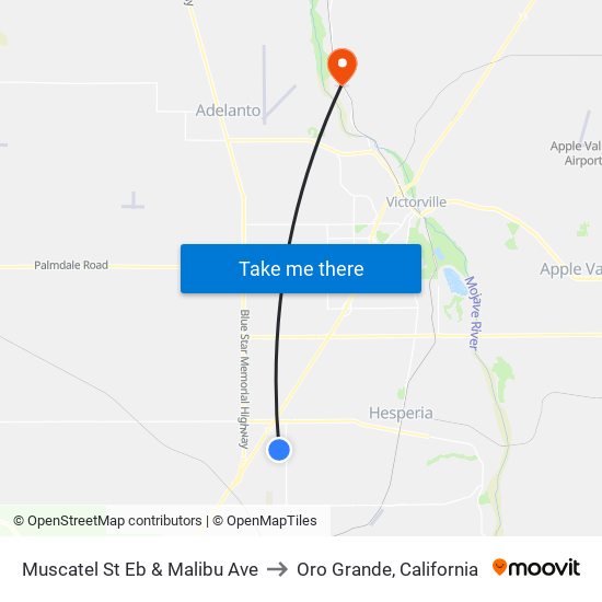Muscatel St Eb & Malibu Ave to Oro Grande, California map