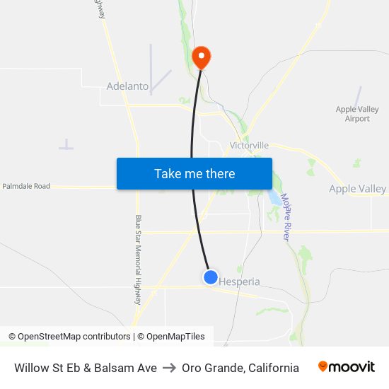 Willow St Eb & Balsam Ave to Oro Grande, California map