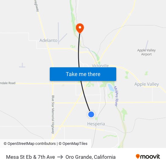 Mesa St Eb & 7th Ave to Oro Grande, California map