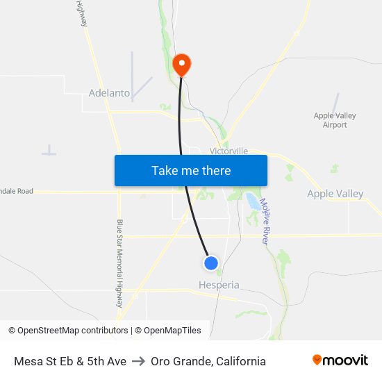 Mesa St Eb & 5th Ave to Oro Grande, California map