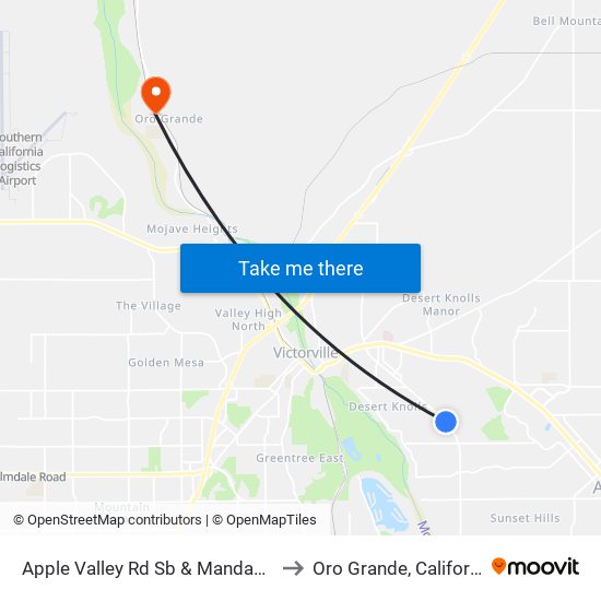 Apple Valley Rd Sb & Mandan Rd to Oro Grande, California map