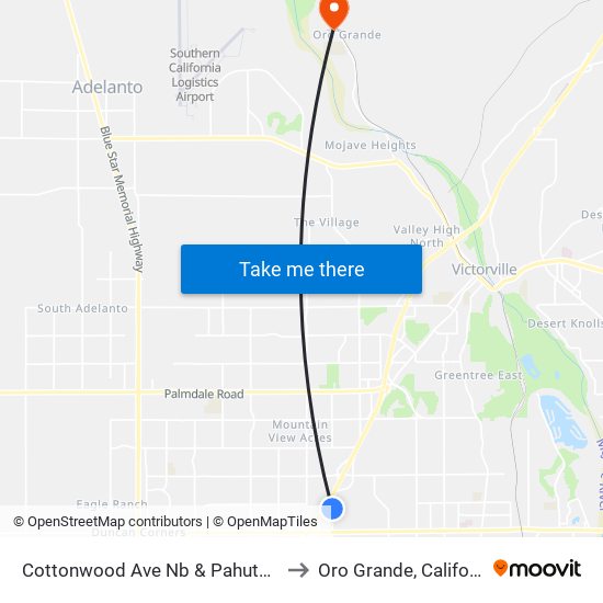Cottonwood Ave Nb & Pahute Ave to Oro Grande, California map