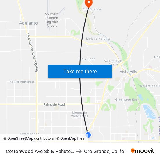 Cottonwood Ave Sb & Pahute Ave to Oro Grande, California map