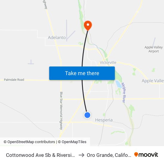 Cottonwood Ave Sb & Riverside St to Oro Grande, California map