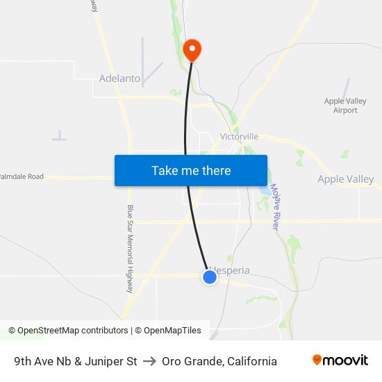 9th Ave Nb & Juniper St to Oro Grande, California map