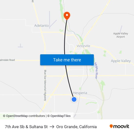 7th Ave Sb & Sultana St to Oro Grande, California map