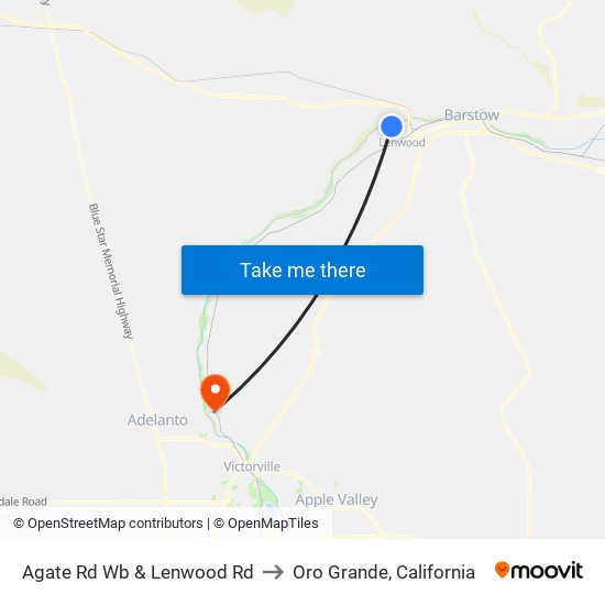 Agate Rd Wb & Lenwood Rd to Oro Grande, California map